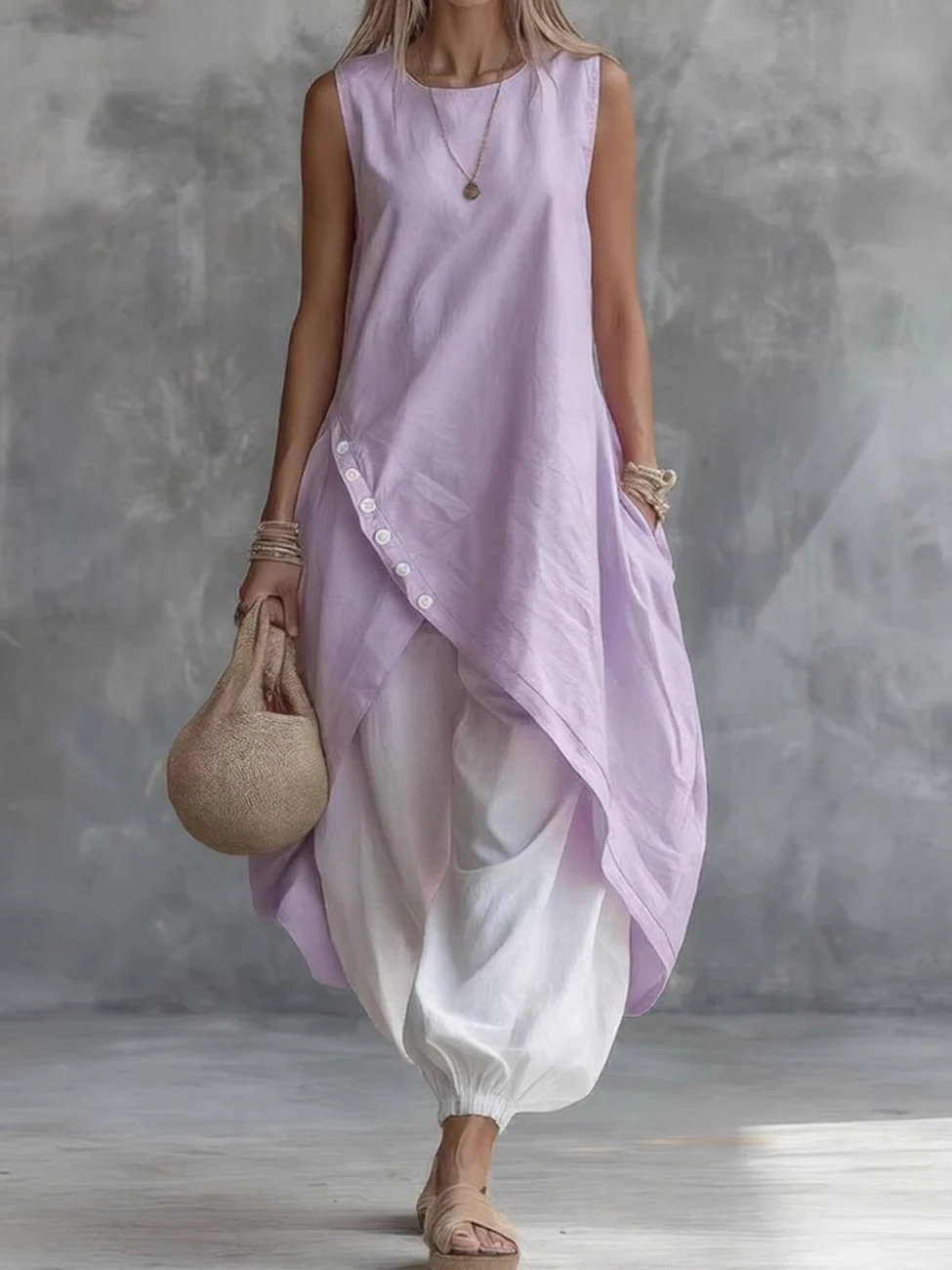 Sleeveless Loose-fitting 2-piece Set With Pockets - Image 4