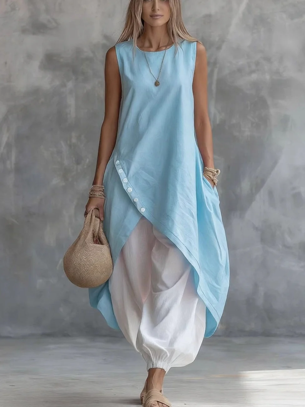 Sleeveless Loose-fitting 2-piece Set With Pockets - Image 5