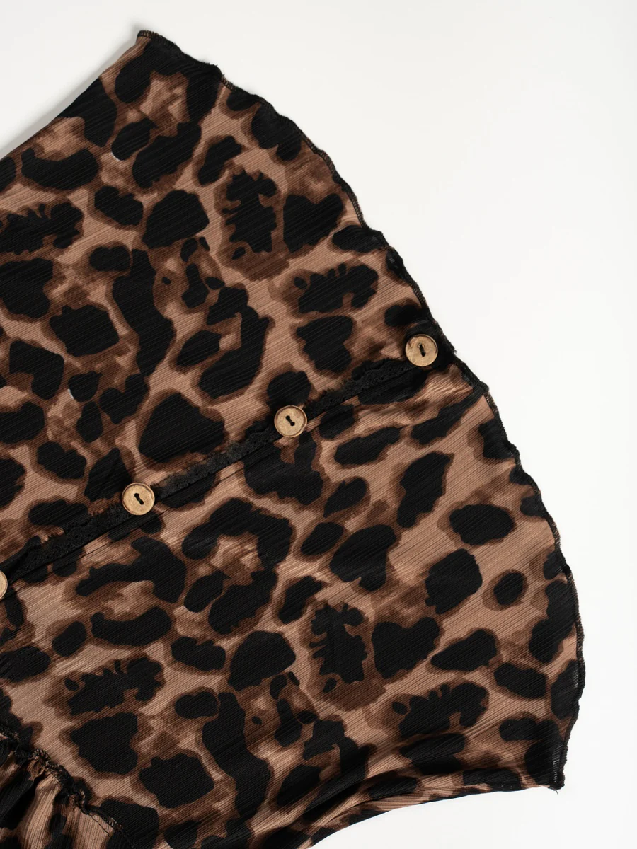 Leopard Print V-Neck Long Sleeve Slim Fit Knit T-Shirt - Image 7