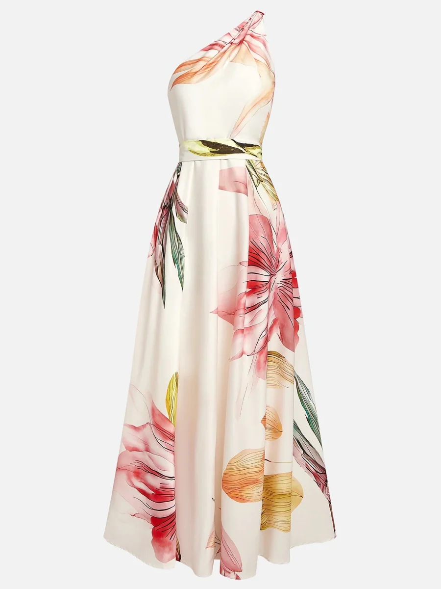 One-shoulder Floral Print Party Vacation Long Dress - Image 2