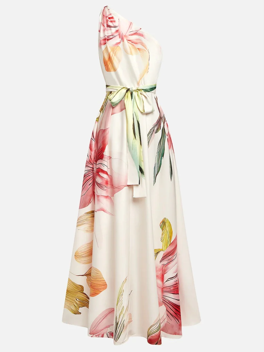 One-shoulder Floral Print Party Vacation Long Dress - Image 3