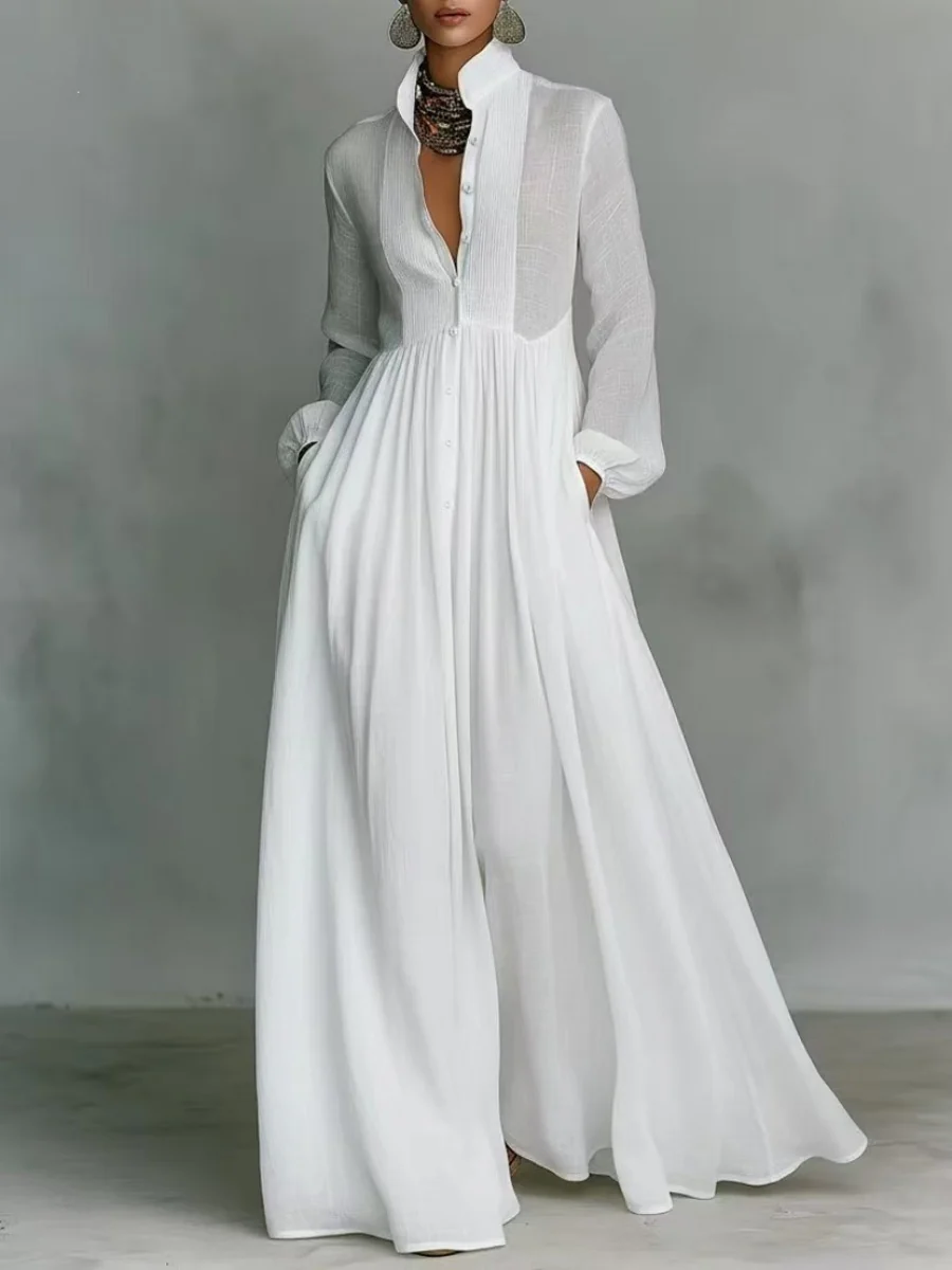 Long Sleeve Shirts Lapel Elegant Loose-fit Maxi Dresses