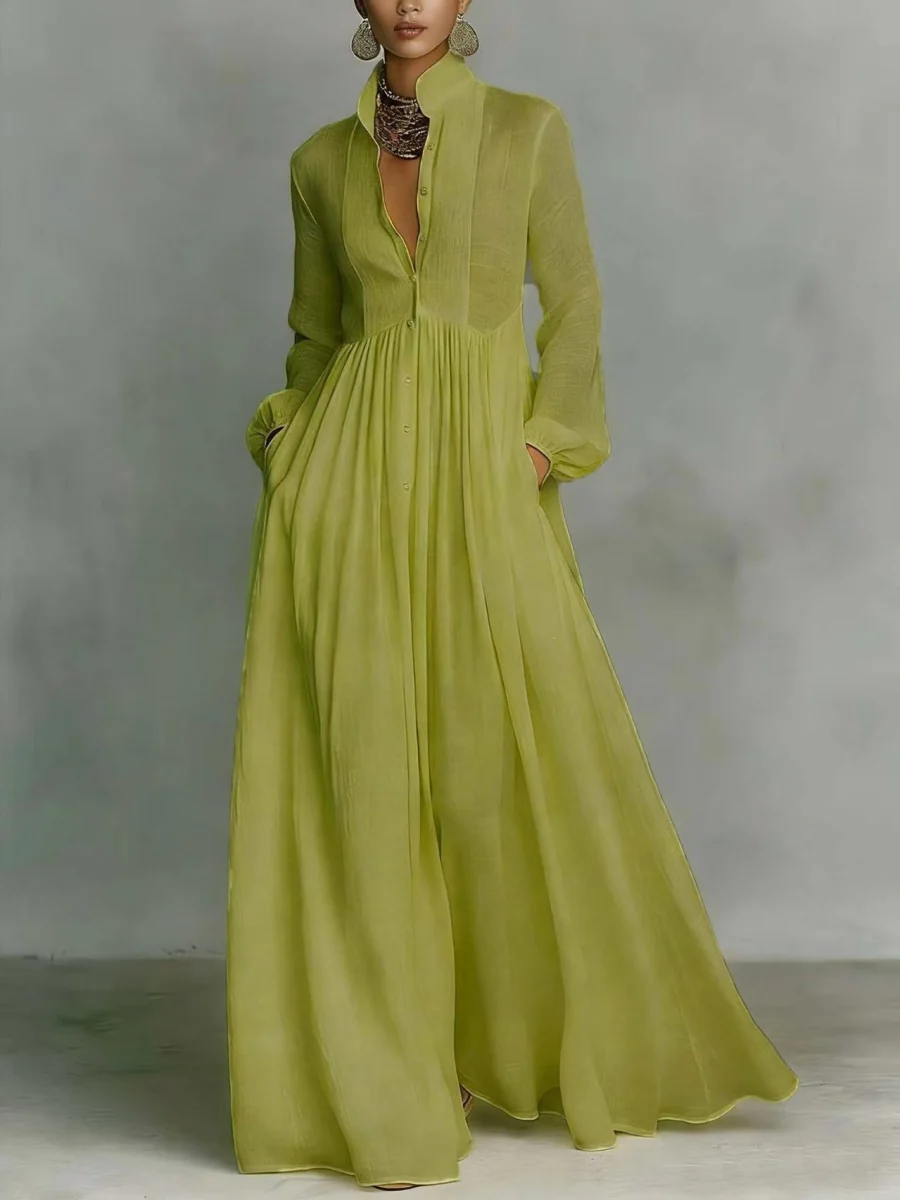 Long Sleeve Shirts Lapel Elegant Loose-fit Maxi Dresses - Image 3