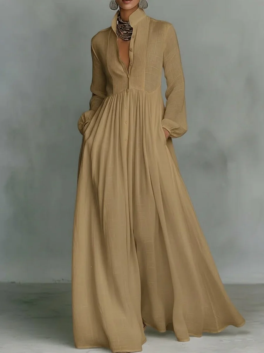 Long Sleeve Shirts Lapel Elegant Loose-fit Maxi Dresses - Image 5