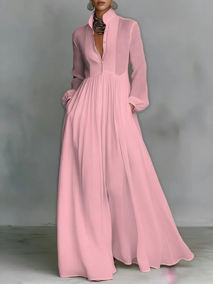 Long Sleeve Shirts Lapel Elegant Loose-fit Maxi Dresses - Image 7