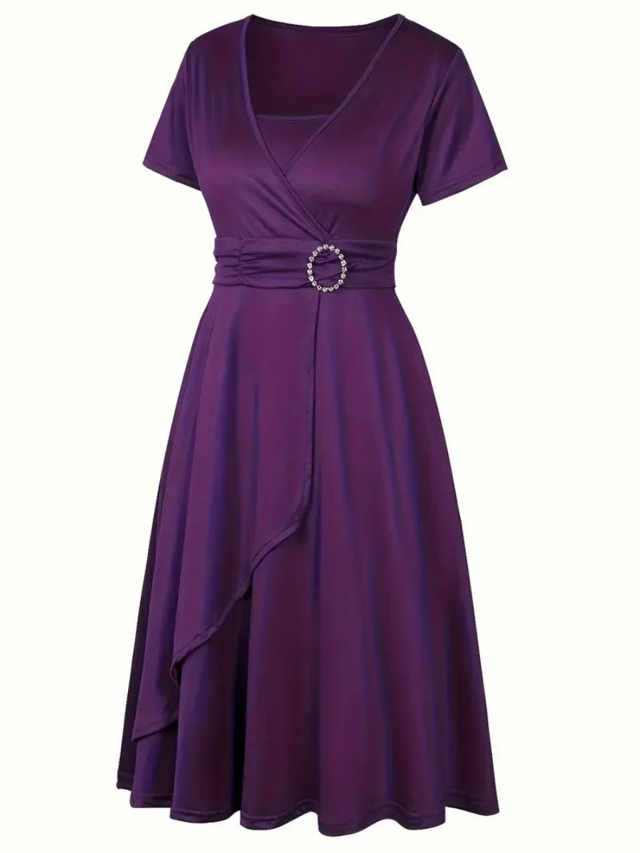 Grace Asymmetrical Knitting Large Skirt V-neck Midi Dresses - Image 13