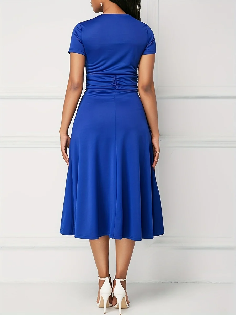 Grace Asymmetrical Knitting Large Skirt V-neck Midi Dresses - Image 2
