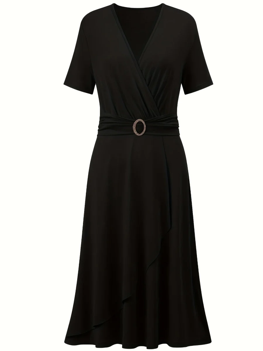 Grace Asymmetrical Knitting Large Skirt V-neck Midi Dresses - Image 5