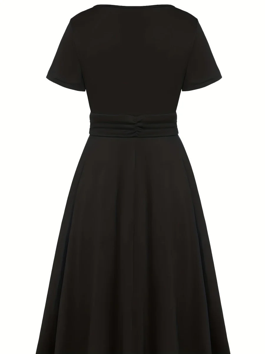 Grace Asymmetrical Knitting Large Skirt V-neck Midi Dresses - Image 6