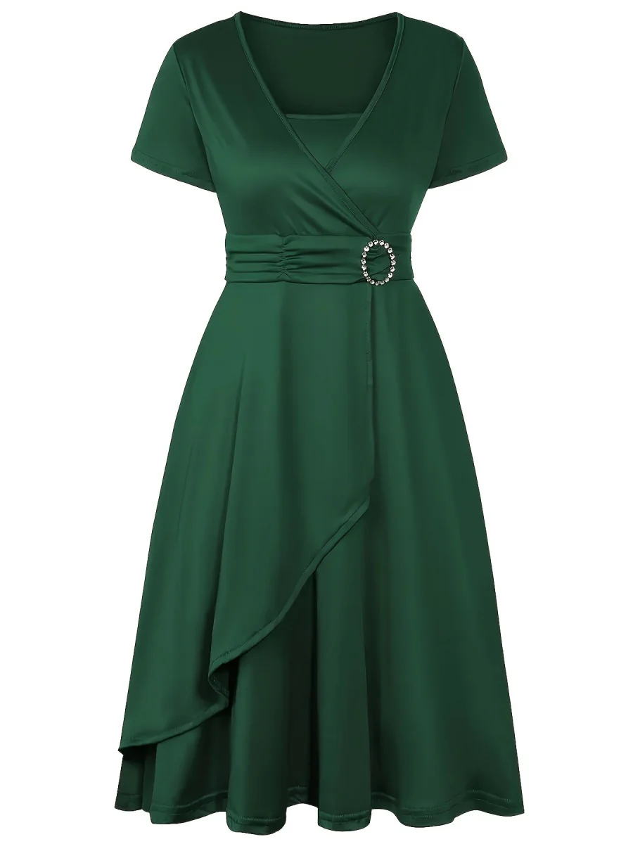 Grace Asymmetrical Knitting Large Skirt V-neck Midi Dresses - Image 8