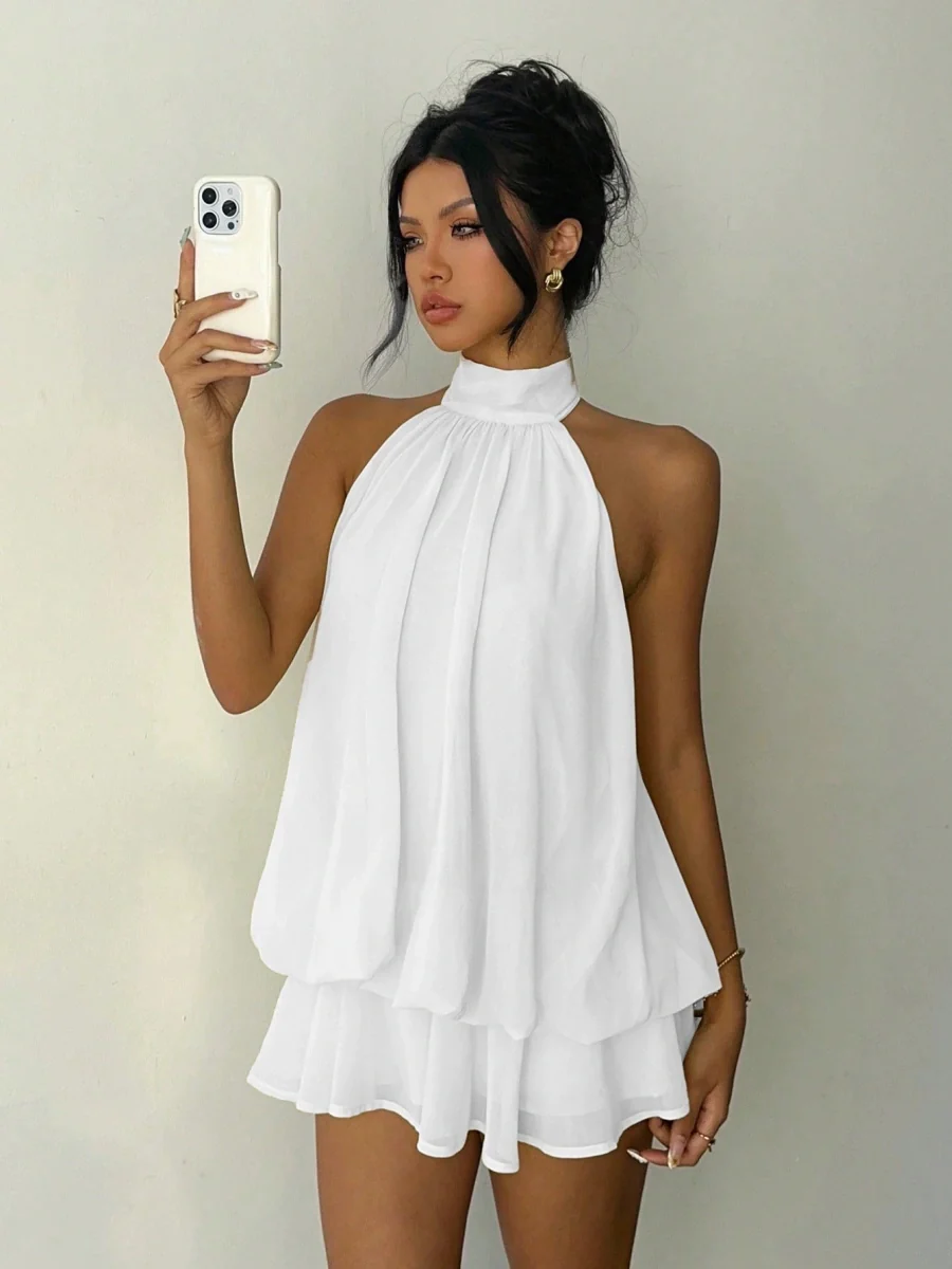 Halter Backless Lace Up Bud Polka Dots Mini&Short Dresses - Image 13
