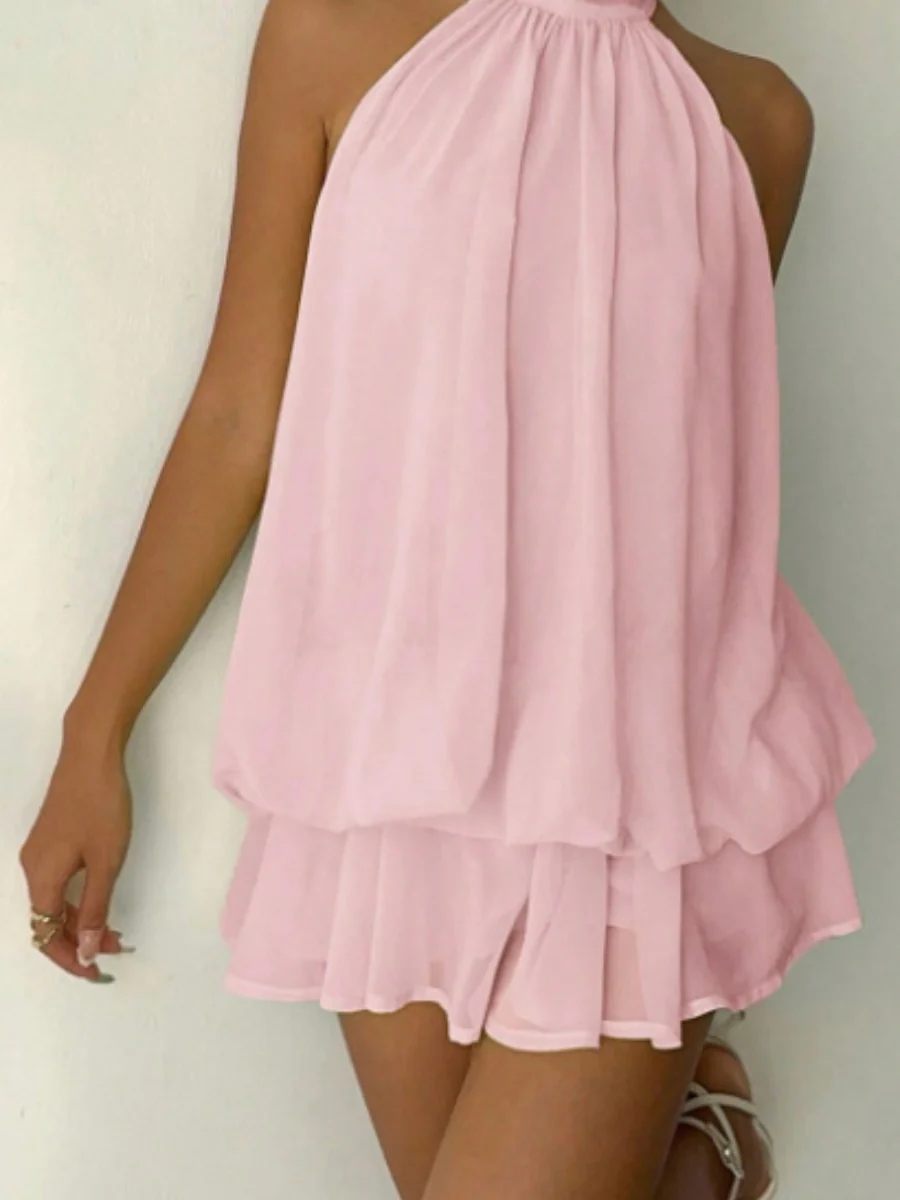 Halter Backless Lace Up Bud Polka Dots Mini&Short Dresses - Image 24