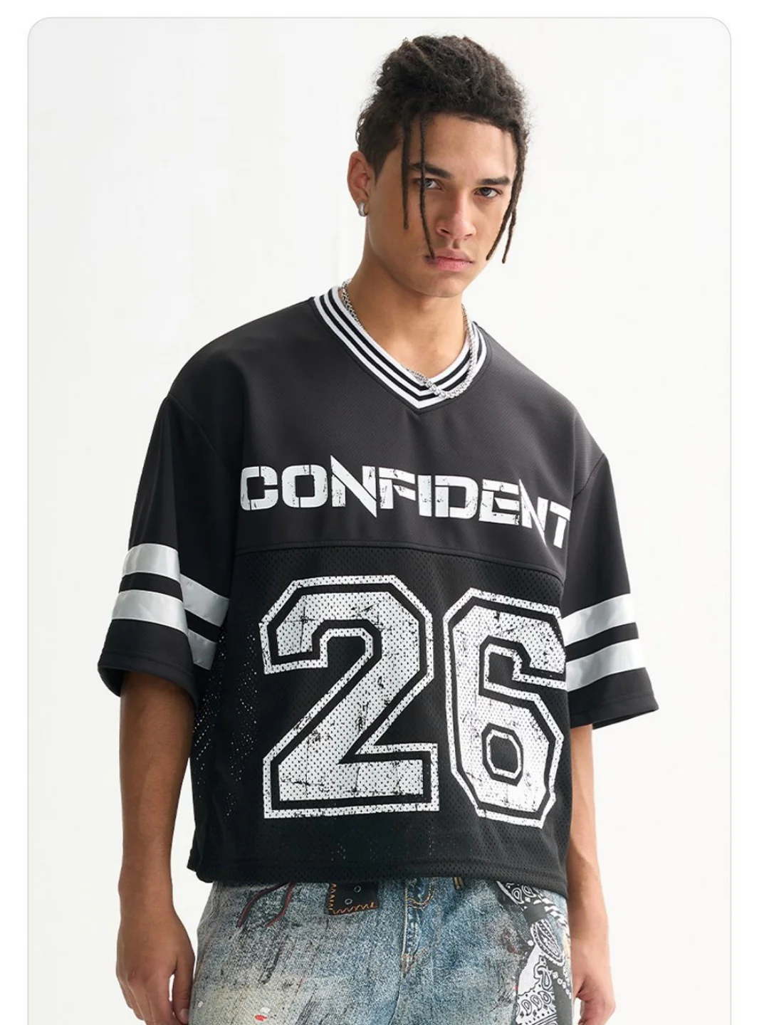 Color-blocked Retro Mesh Jersey Boxy Boxy T-shirts - Image 4