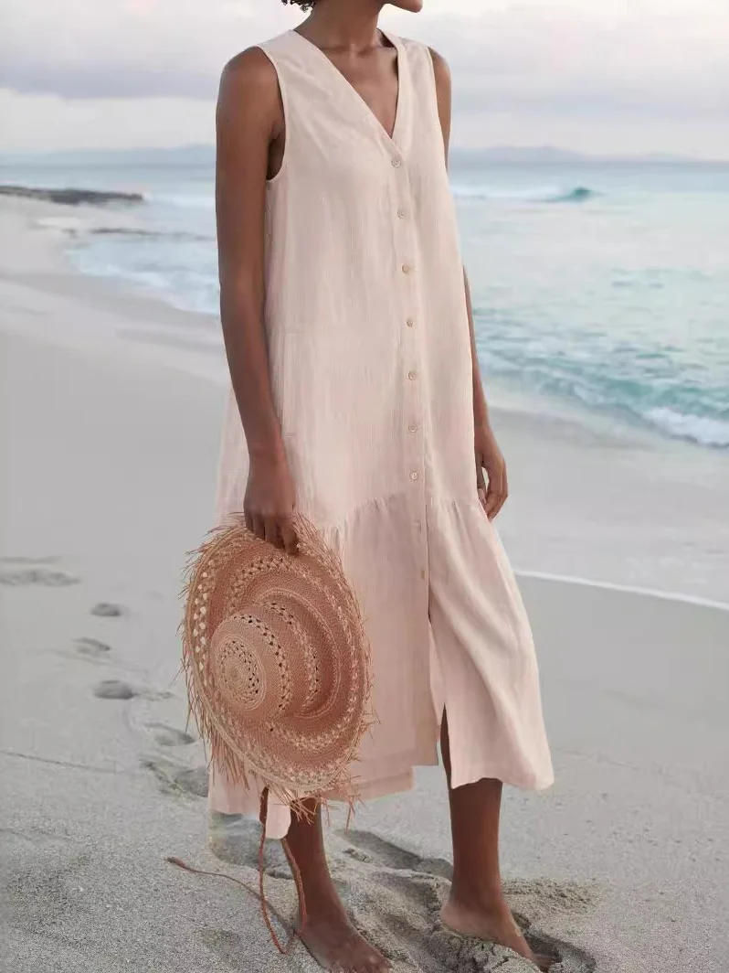 Loose-fitting V-neck Midi Dress - Image 2