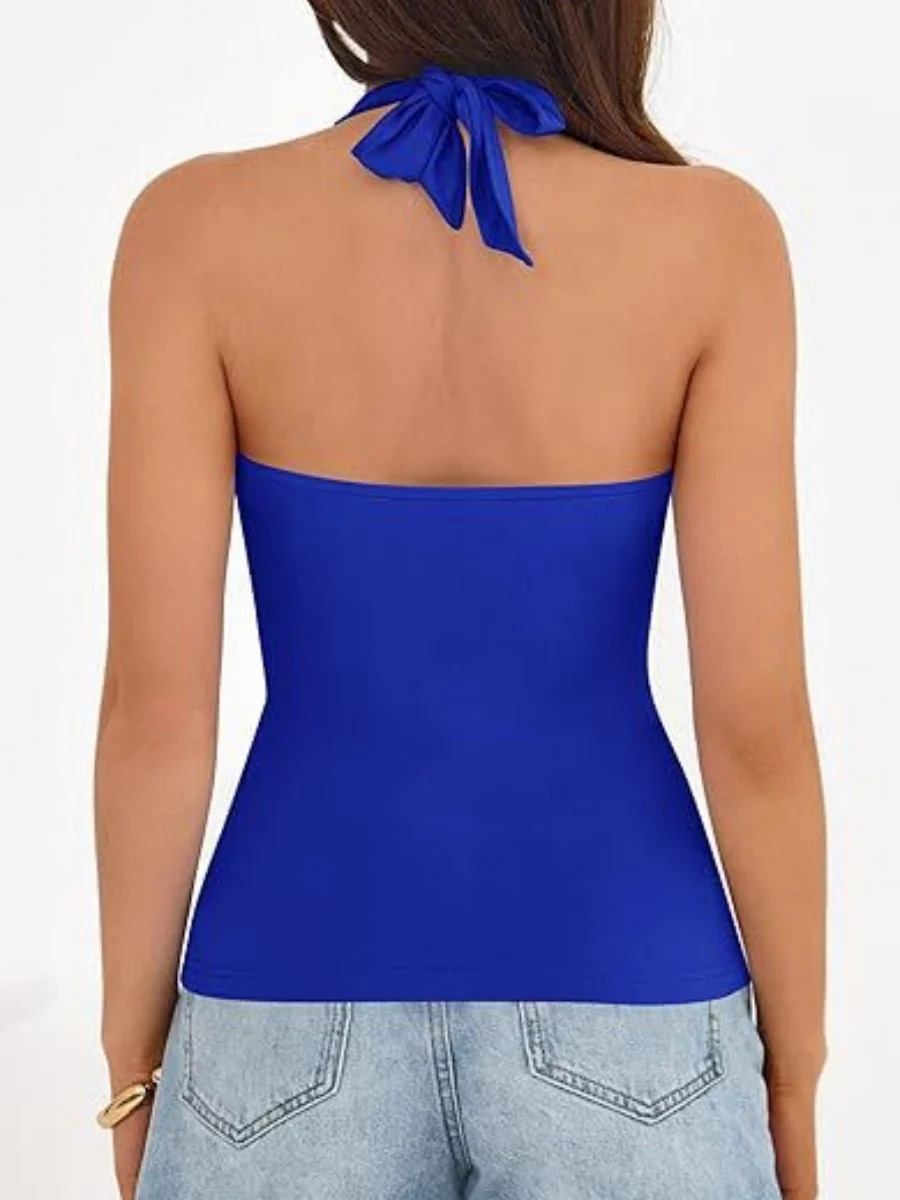 V-neck Halter Sleeveless Cross Metal Decoration Backless Jacket Camisoles Tank Tops - Image 2
