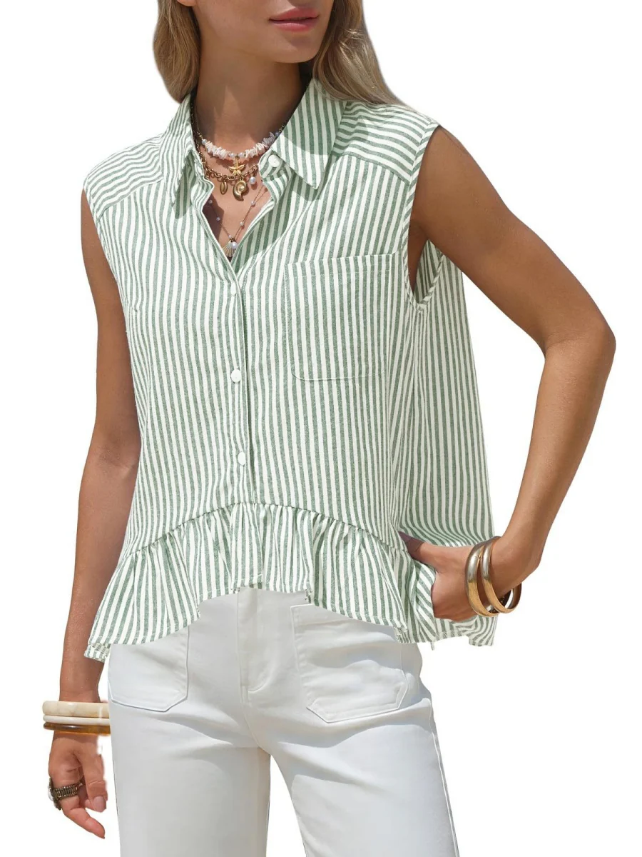 Stripes Sleeveless Shirts Loose-fit Commuting Tank Tops - Image 12
