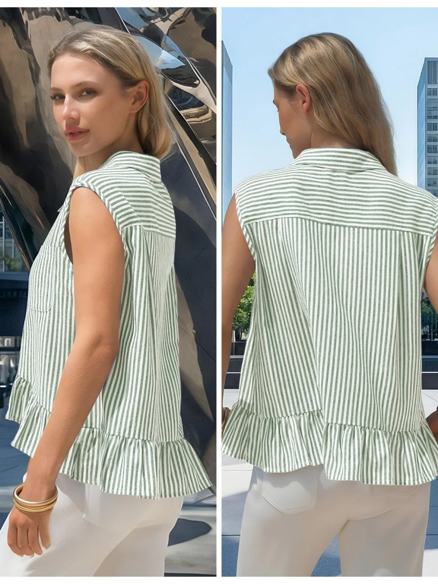 Stripes Sleeveless Shirts Loose-fit Commuting Tank Tops - Image 15