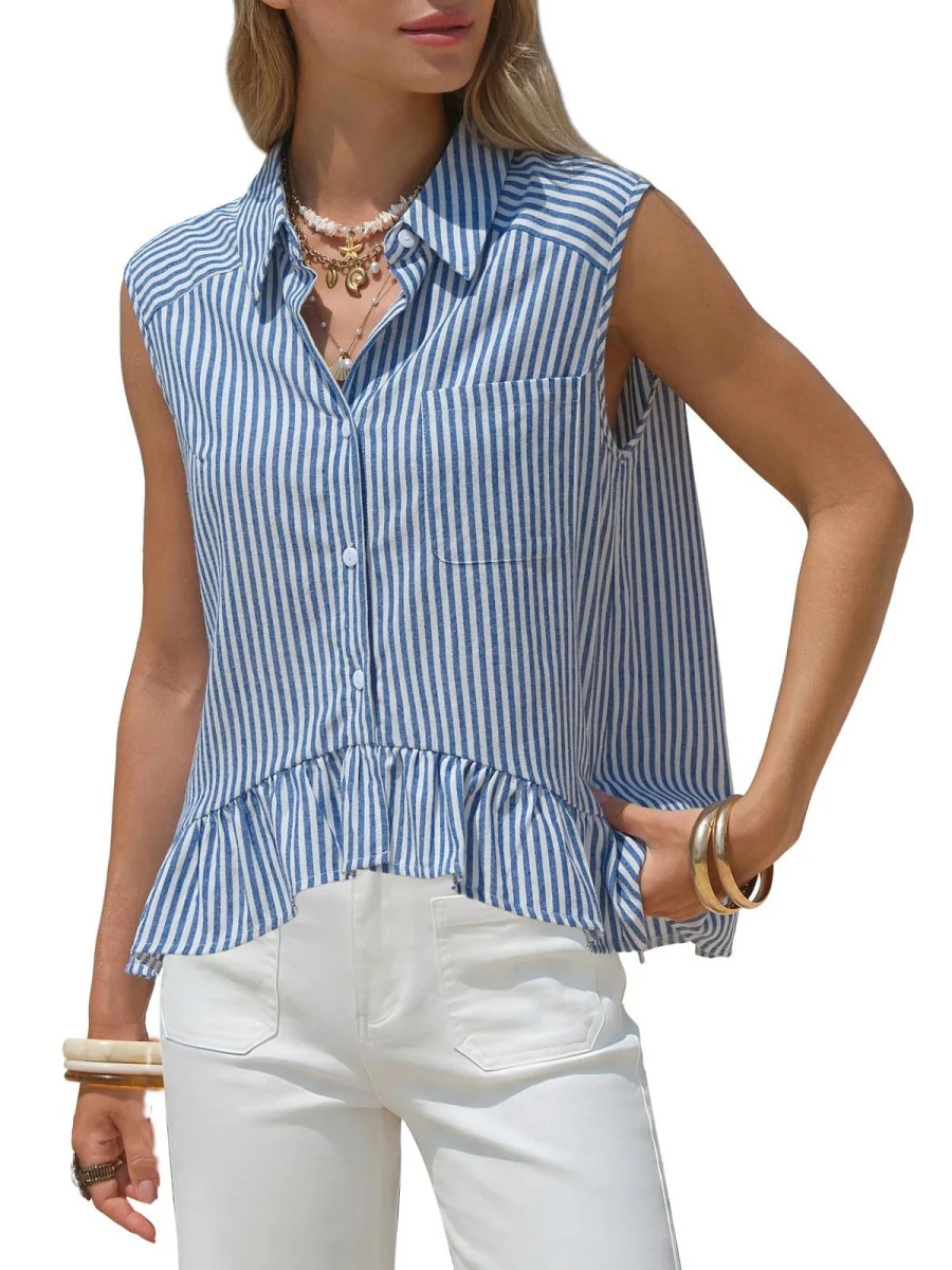 Stripes Sleeveless Shirts Loose-fit Commuting Tank Tops - Image 4