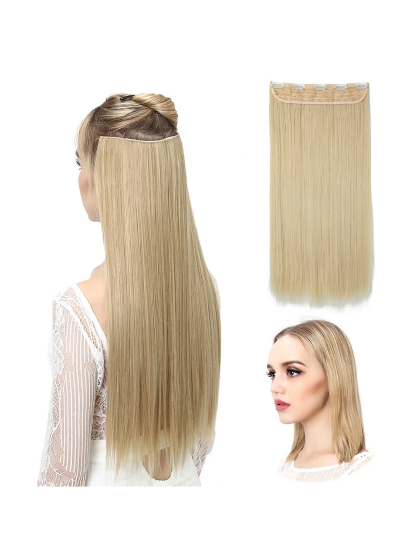 Seamless, Invisible, One-piece Long Straight Wig With Fluffy Hair - Image 4