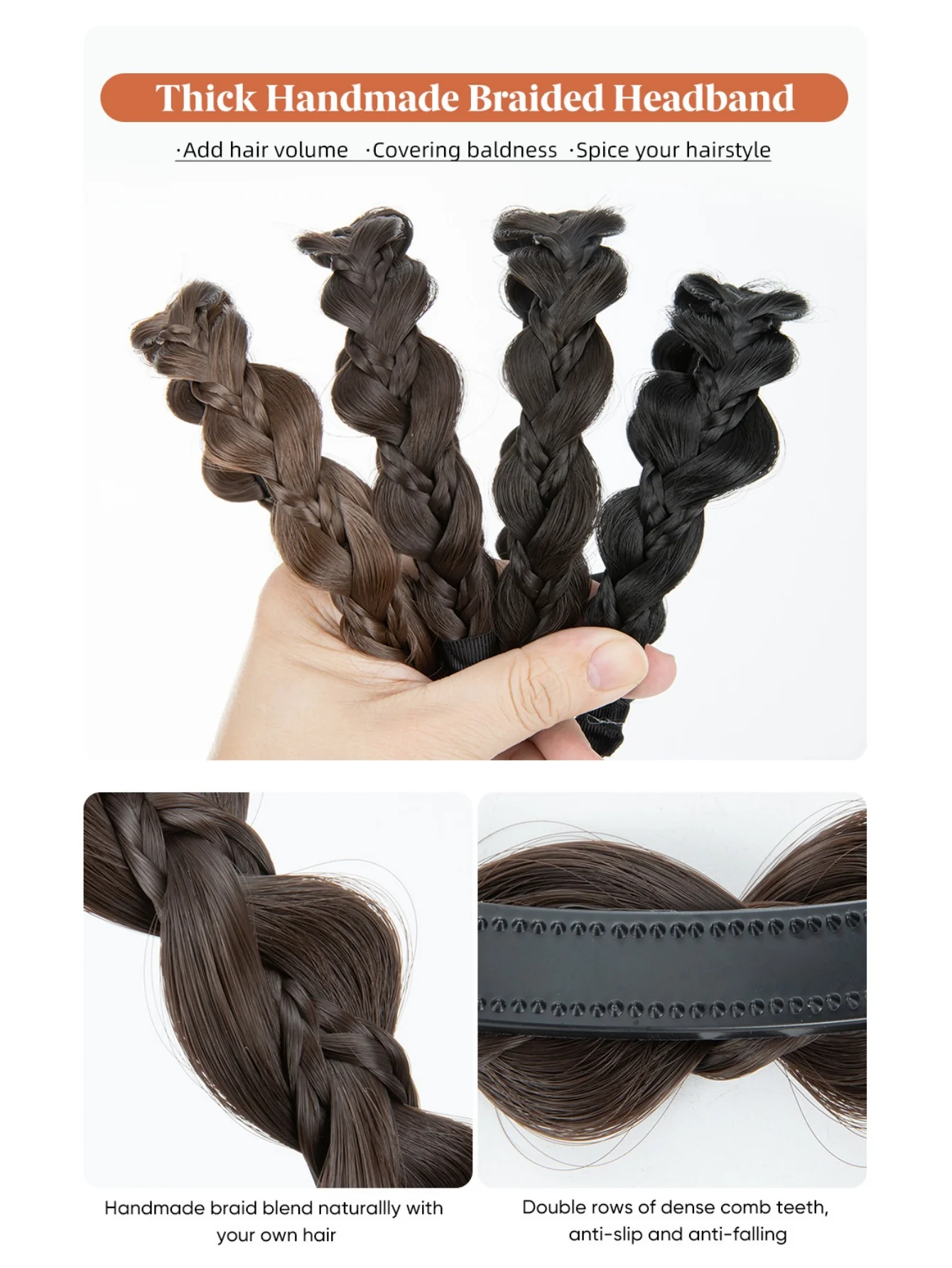 Braided Headband, Wide-brimmed Three-strand Sandwich Wig - Image 4