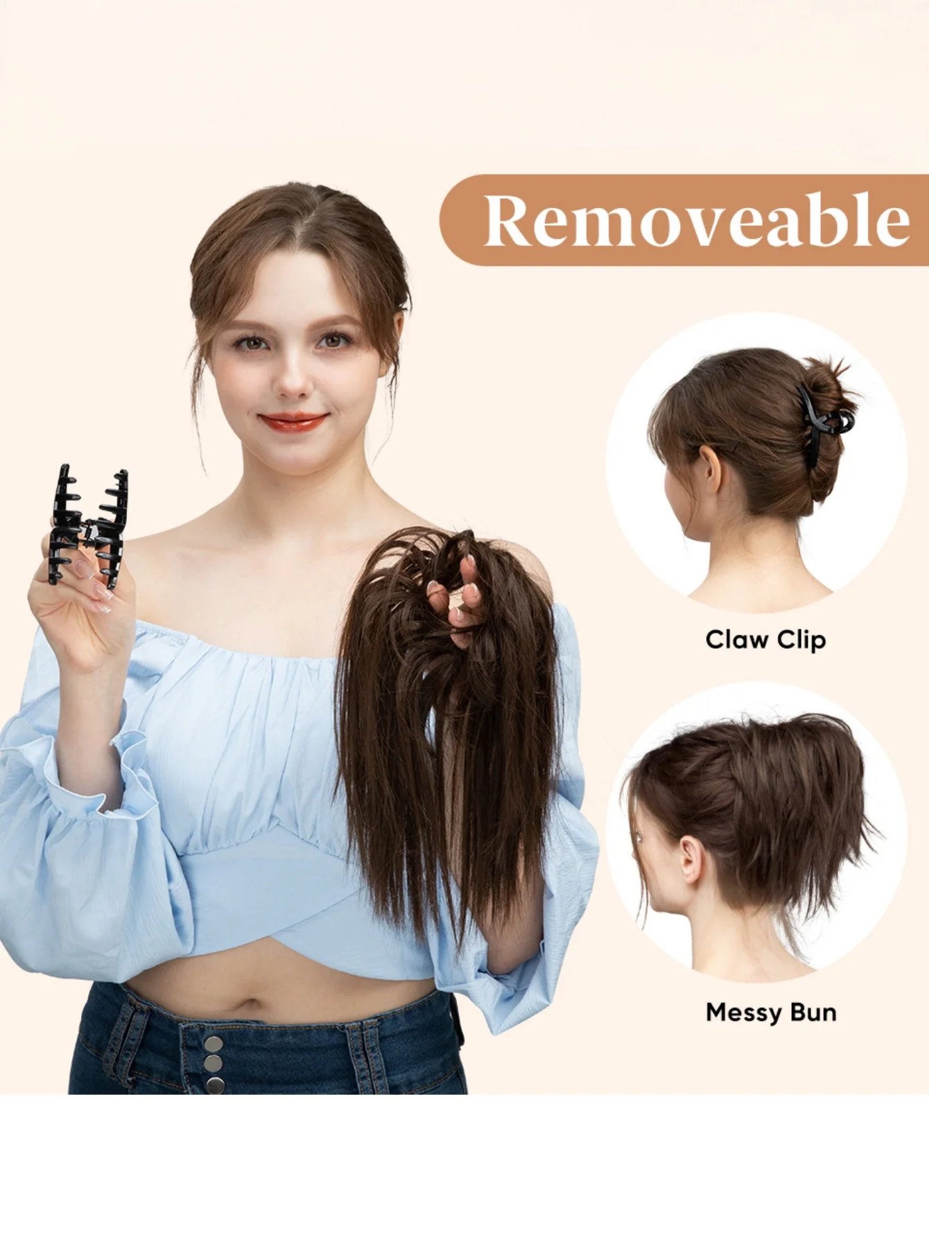 Ponytail Hair Clip Headpiece, Long Fringe Style High-temperature Silk Hair Clip Hair Tie Wig - Image 5