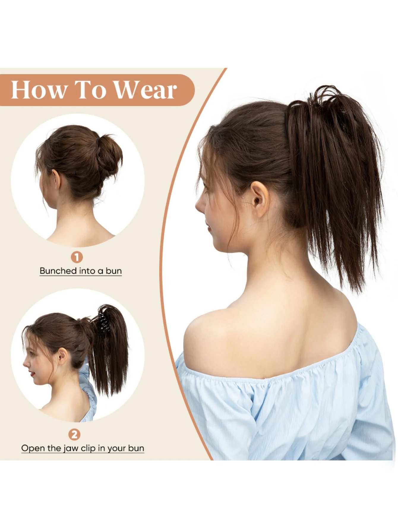 Ponytail Hair Clip Headpiece, Long Fringe Style High-temperature Silk Hair Clip Hair Tie Wig - Image 6