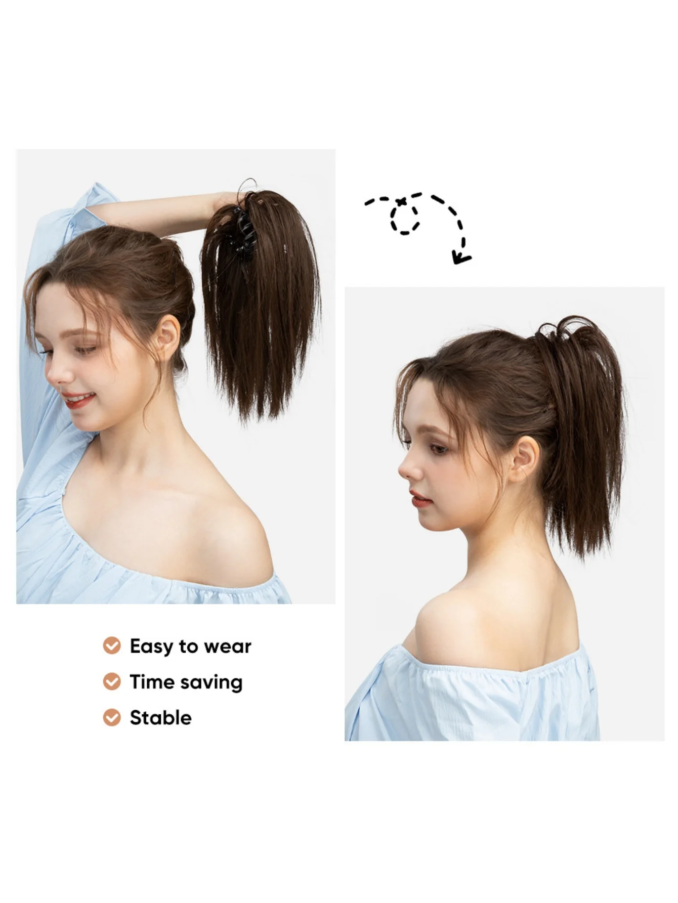 Ponytail Hair Clip Headpiece, Long Fringe Style High-temperature Silk Hair Clip Hair Tie Wig - Image 7