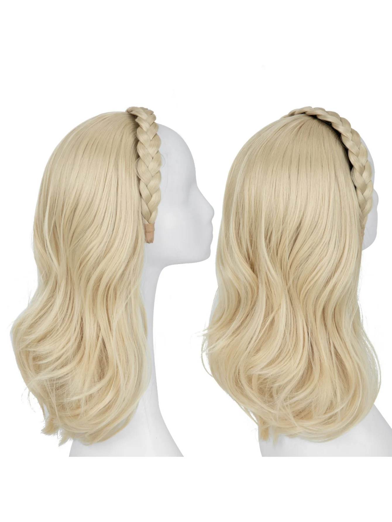 Fishbone Braid Headband Integrated Hair Replacement Long Curly Half-head Wig - Image 17