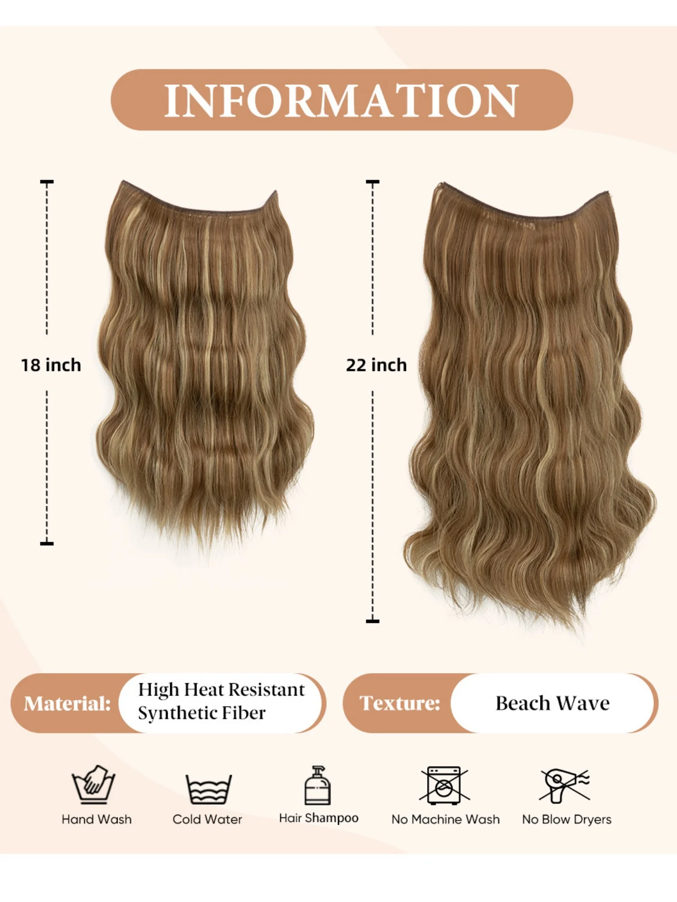 One-piece Hairpiece, Long Wavy Curls, Seamless Synthetic Fiber Wig - Image 10