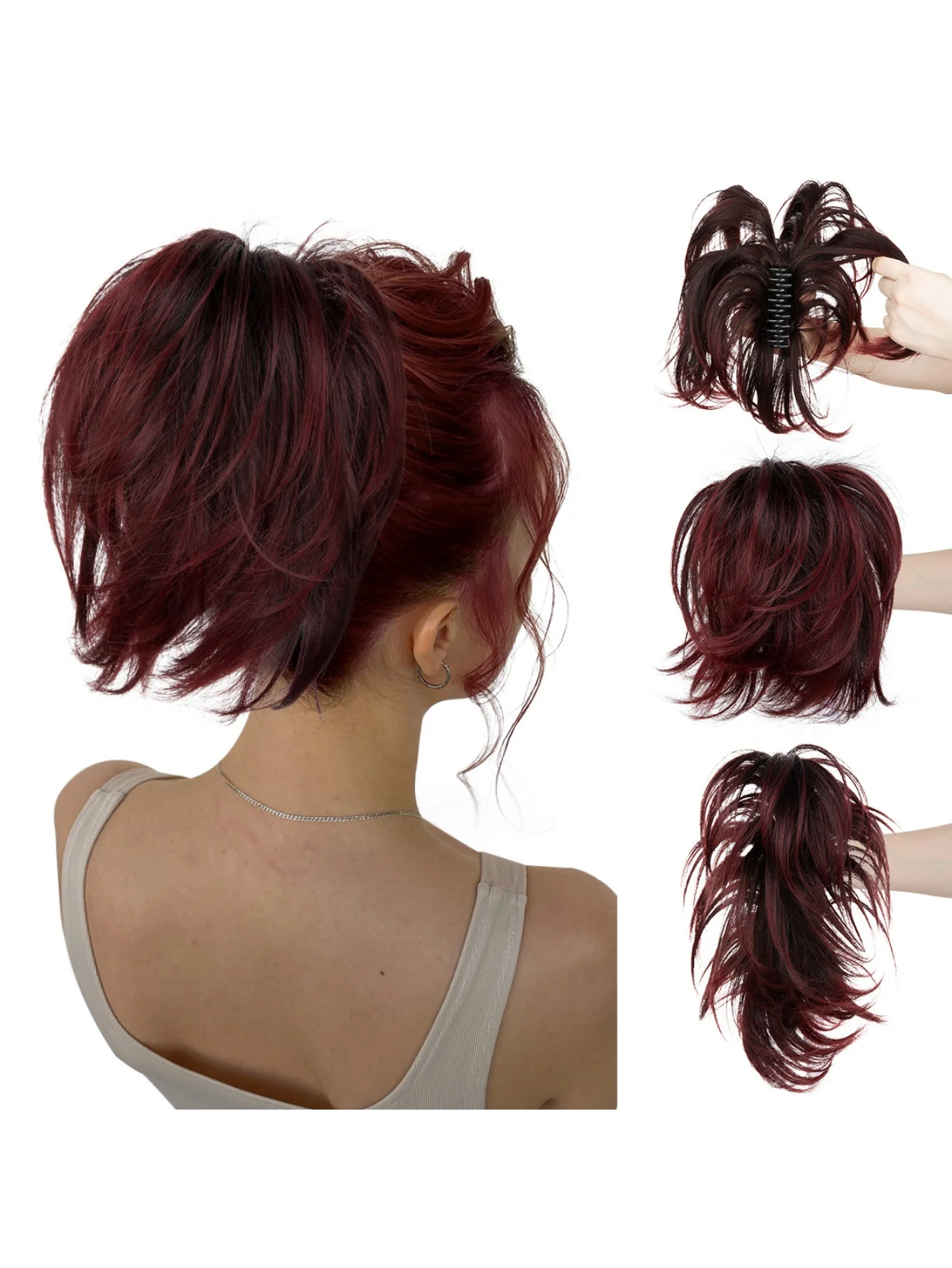 Short, Curled Ponytail Wig With Clip - Image 11