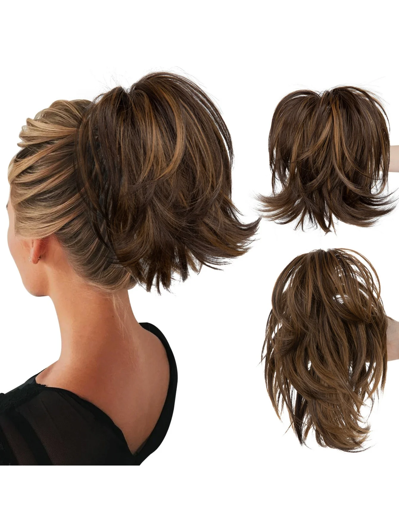 Short, Curled Ponytail Wig With Clip - Image 13