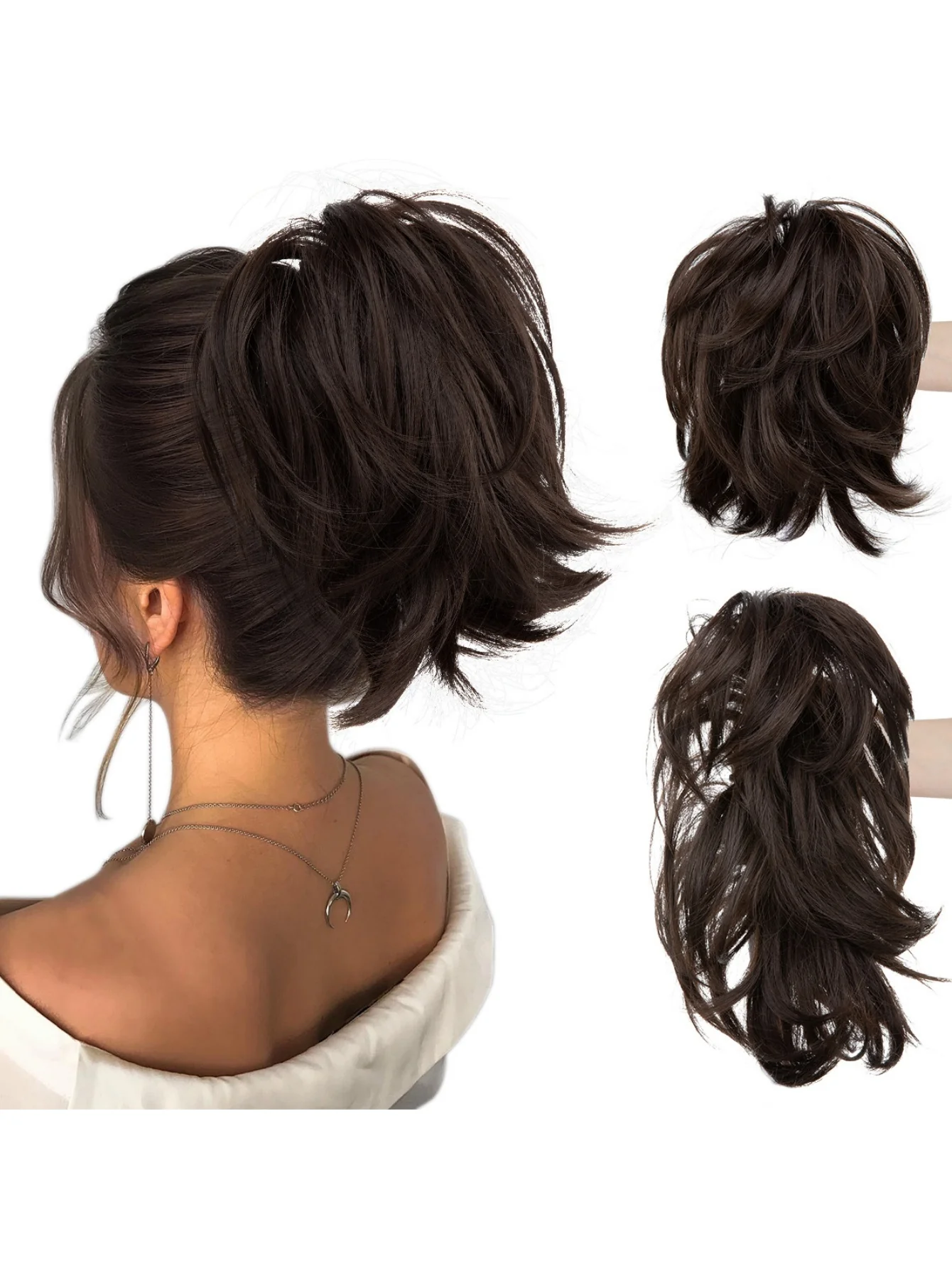 Short, Curled Ponytail Wig With Clip - Image 14