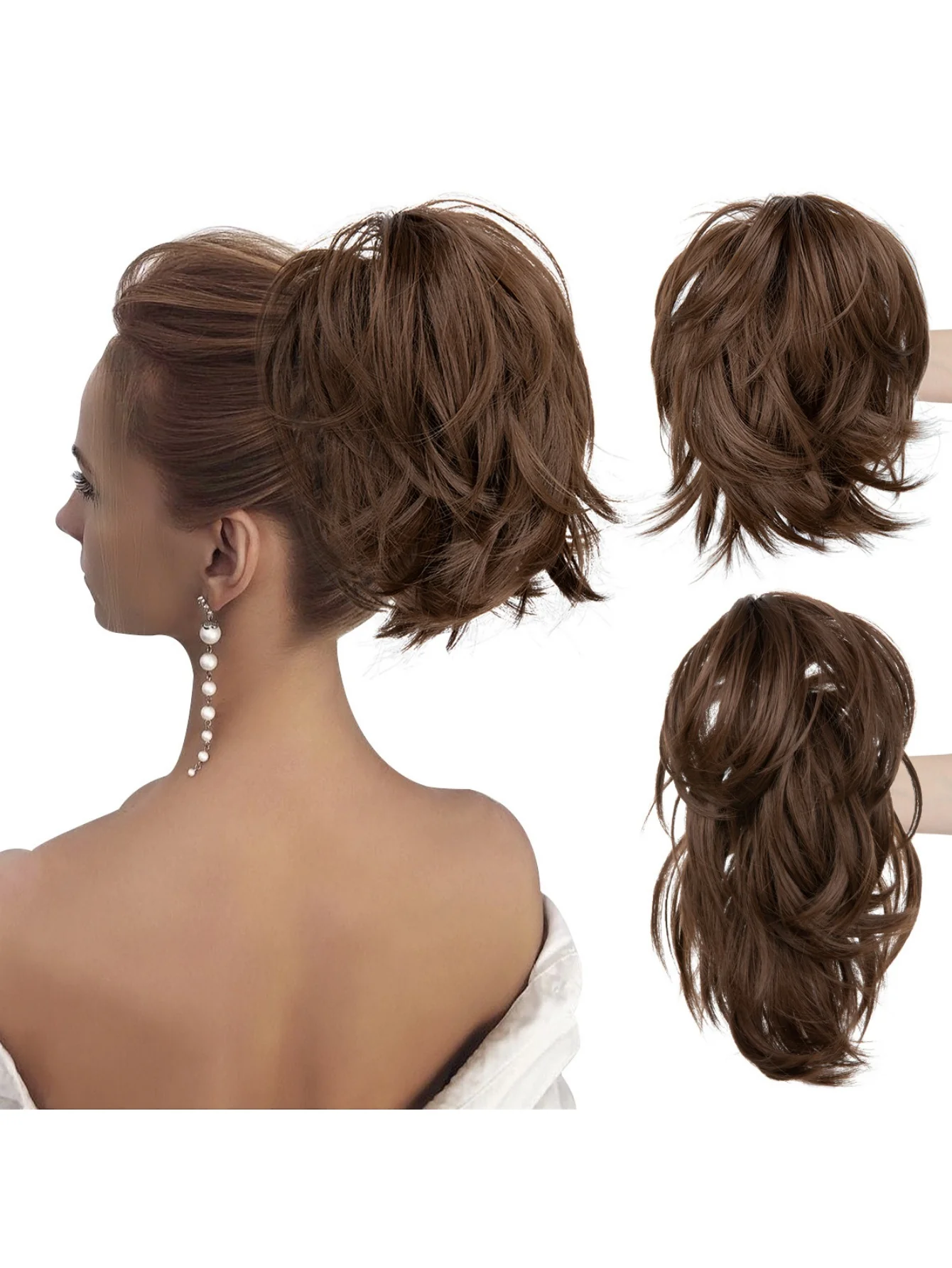 Short, Curled Ponytail Wig With Clip - Image 15
