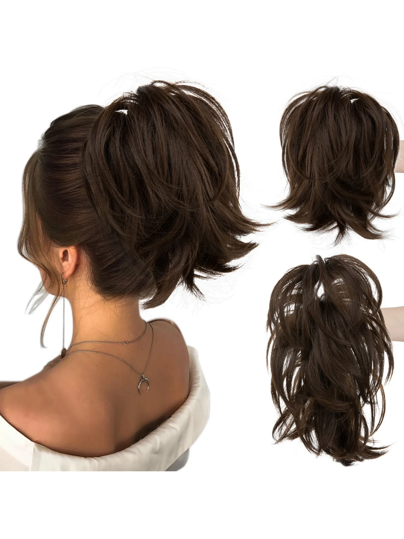 Short, Curled Ponytail Wig With Clip - Image 16