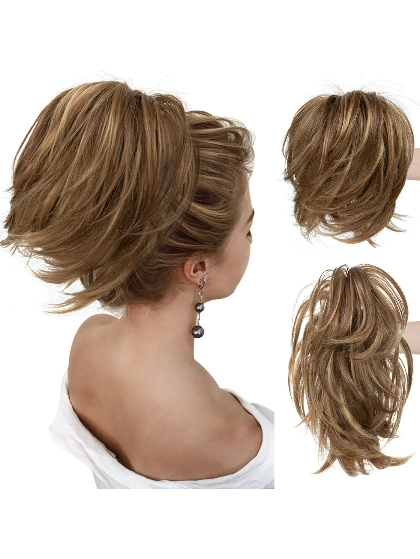 Short, Curled Ponytail Wig With Clip - Image 18