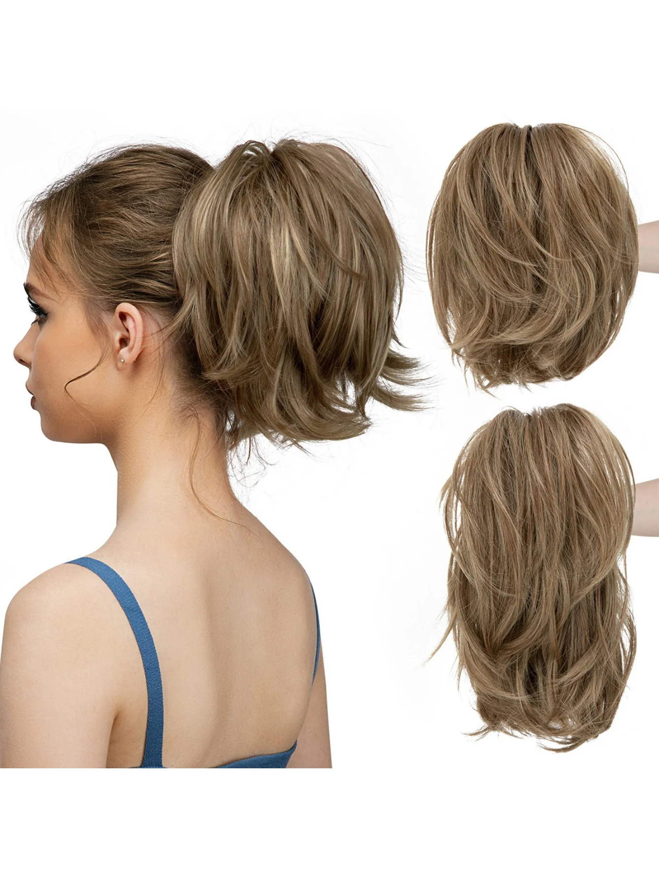 Short, Curled Ponytail Wig With Clip - Image 19