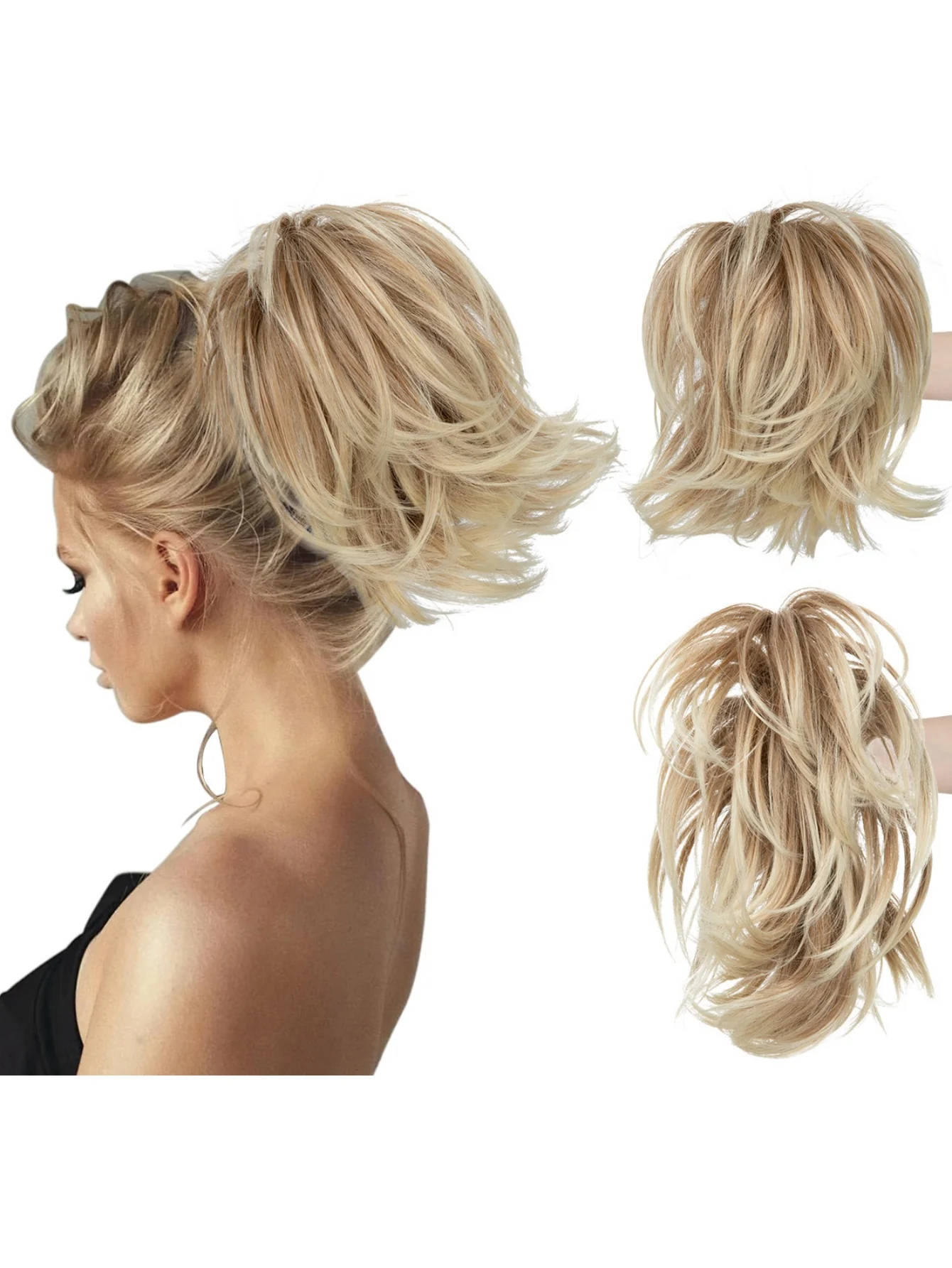 Short, Curled Ponytail Wig With Clip - Image 2