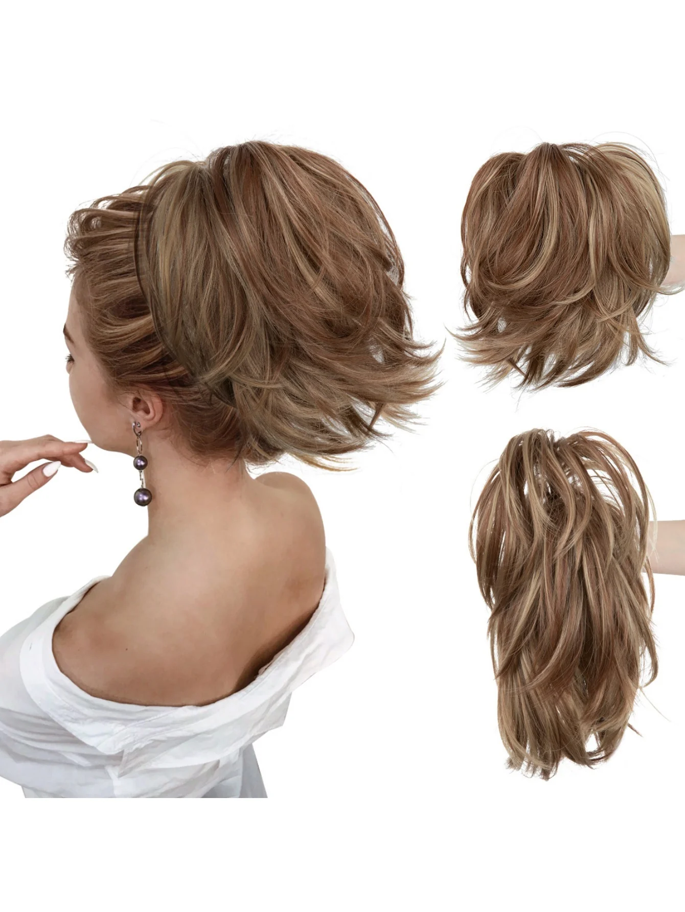 Short, Curled Ponytail Wig With Clip - Image 20