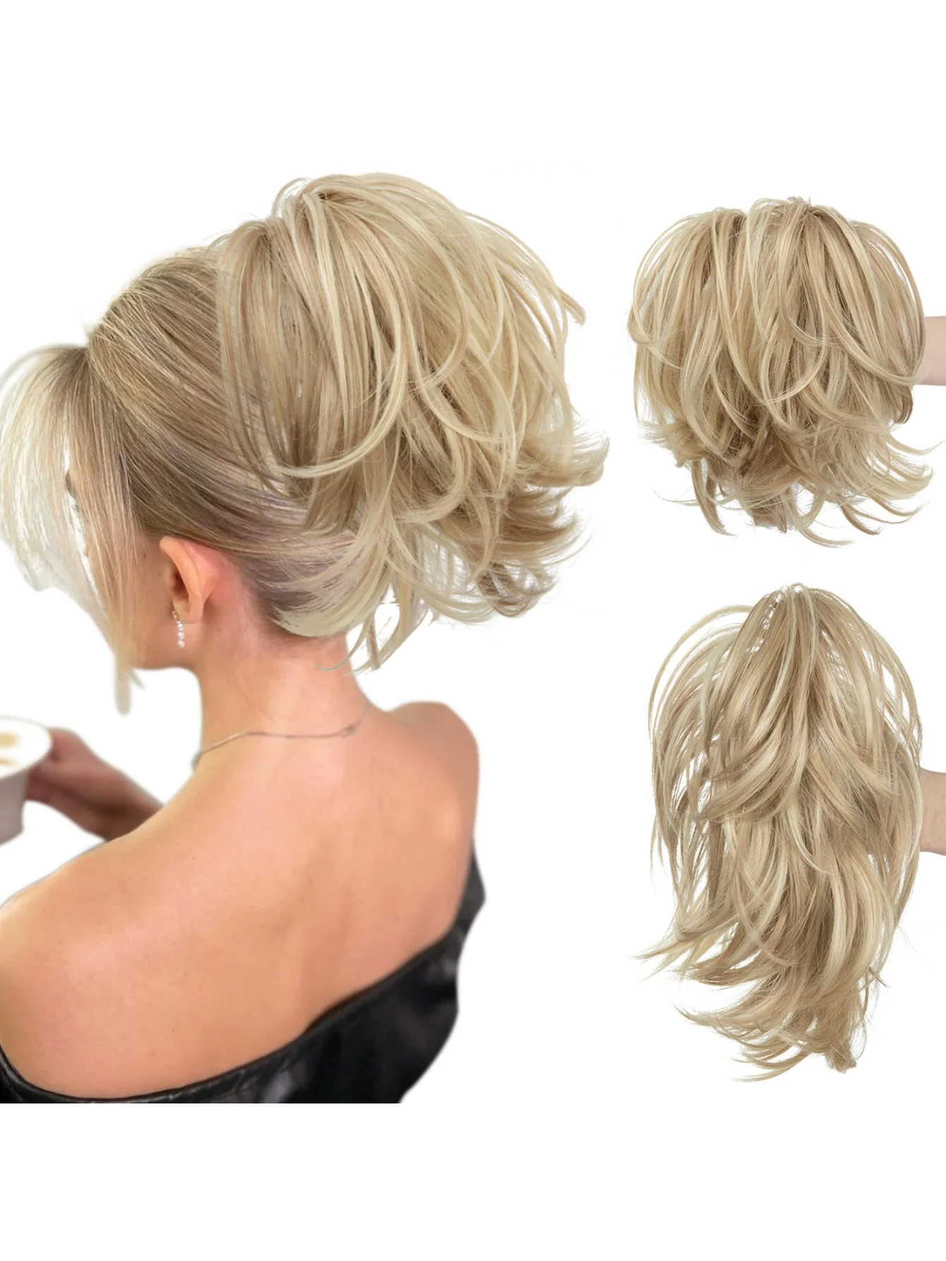Short, Curled Ponytail Wig With Clip - Image 21