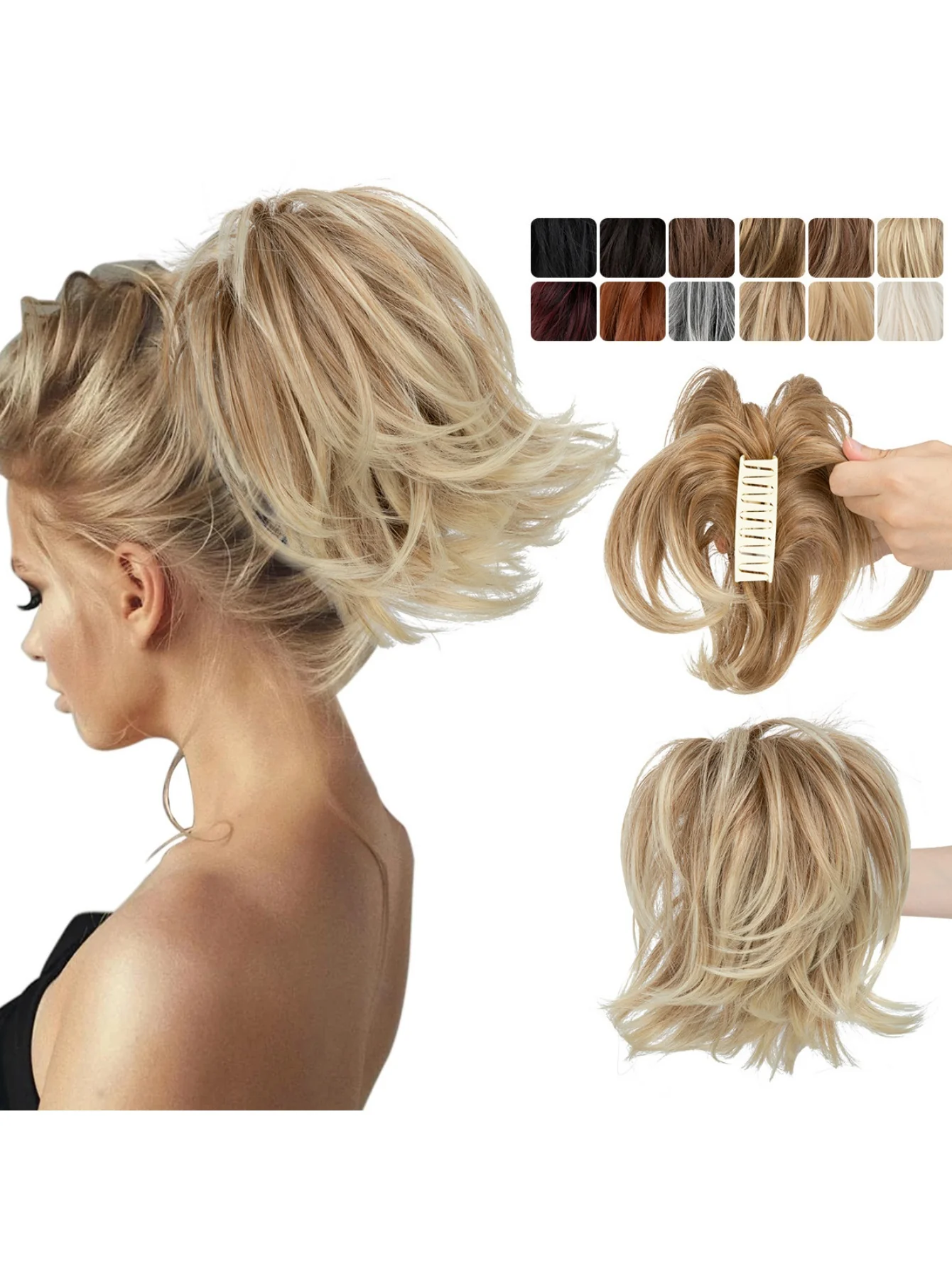 Short, Curled Ponytail Wig With Clip - Image 3