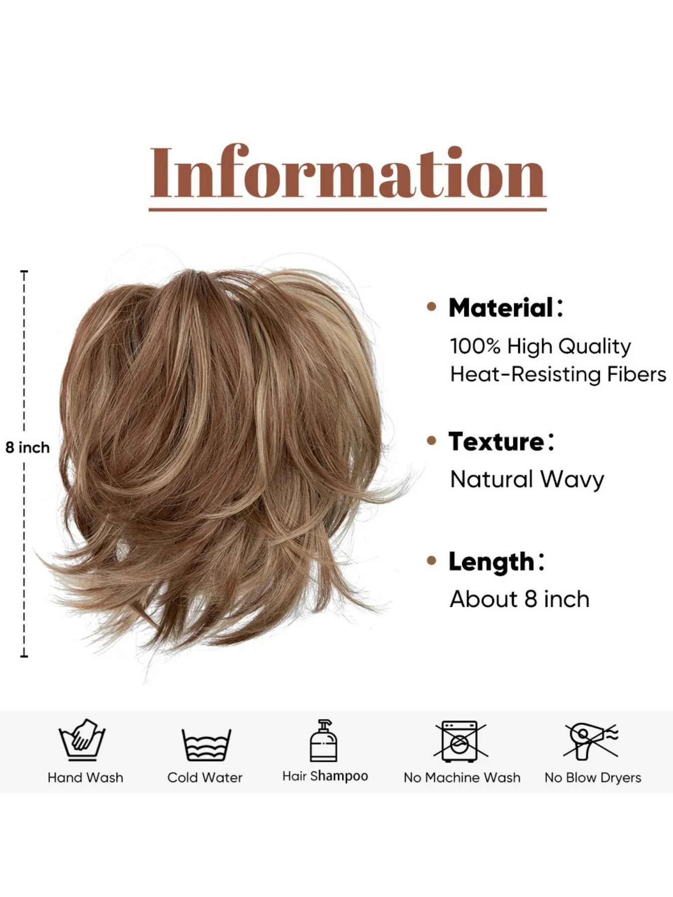 Short, Curled Ponytail Wig With Clip - Image 4