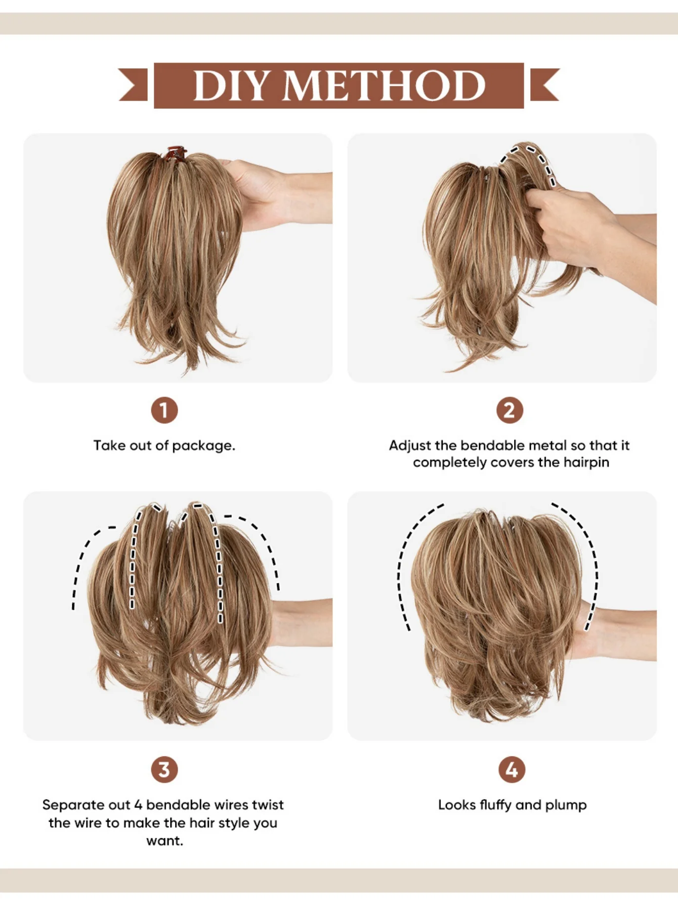 Short, Curled Ponytail Wig With Clip - Image 5