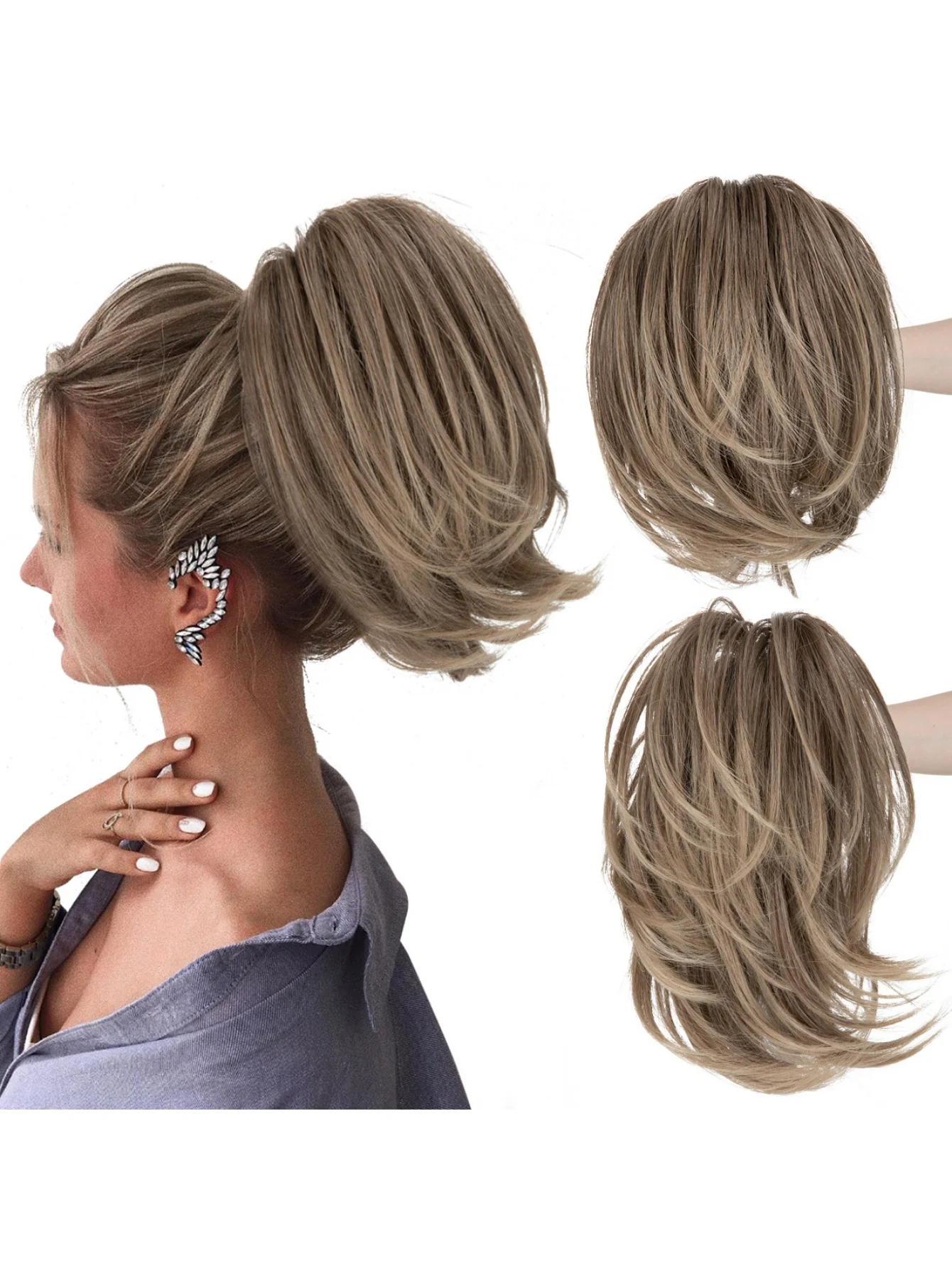 Short, Curled Ponytail Wig With Clip - Image 8