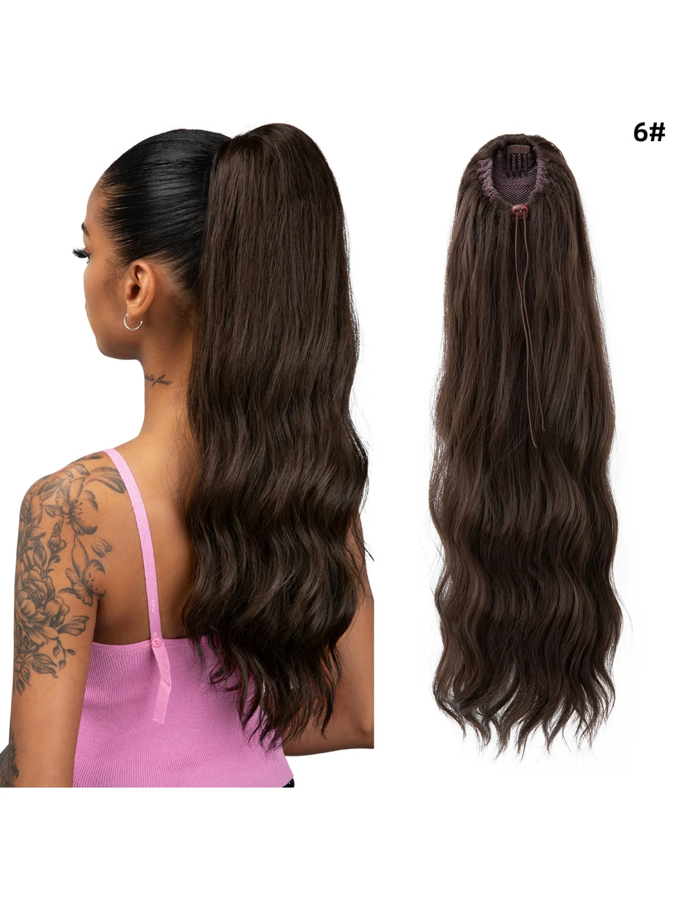 Pull-cord Hair Tie Water Ripple High-temperature Silk Ponytail Wig - Image 12