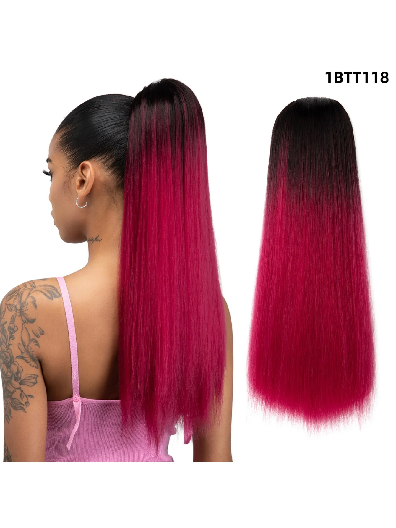 Drawstring Long Straight Synthetic Fiber Wig - Image 2