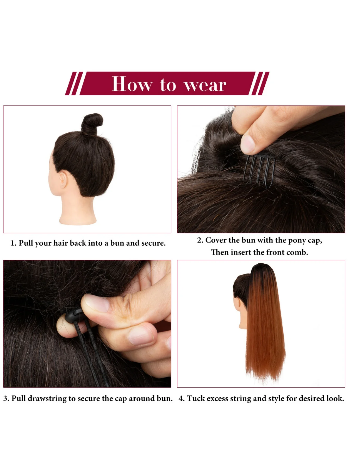 Drawstring Long Straight Synthetic Fiber Wig - Image 5