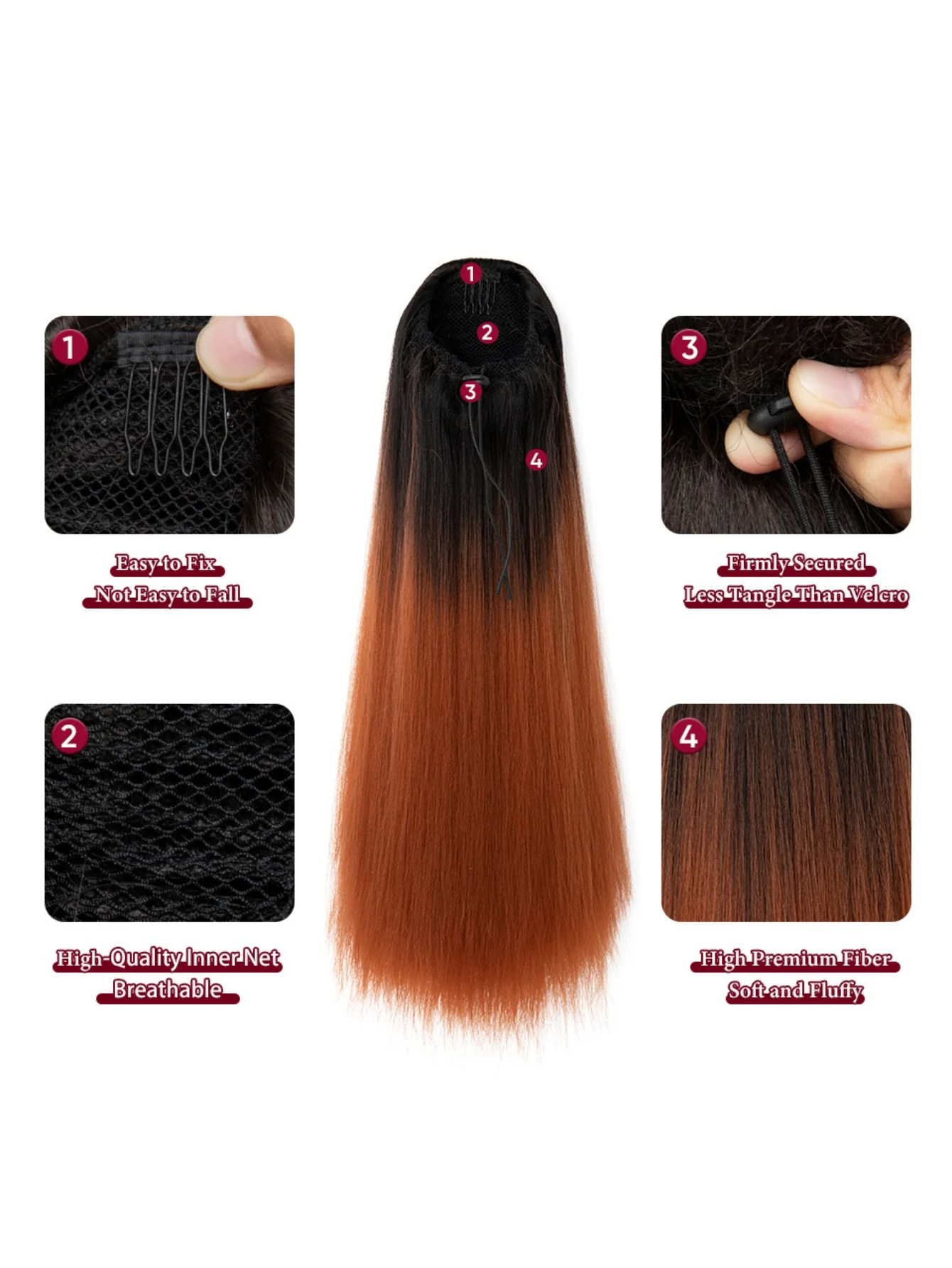 Drawstring Long Straight Synthetic Fiber Wig - Image 7