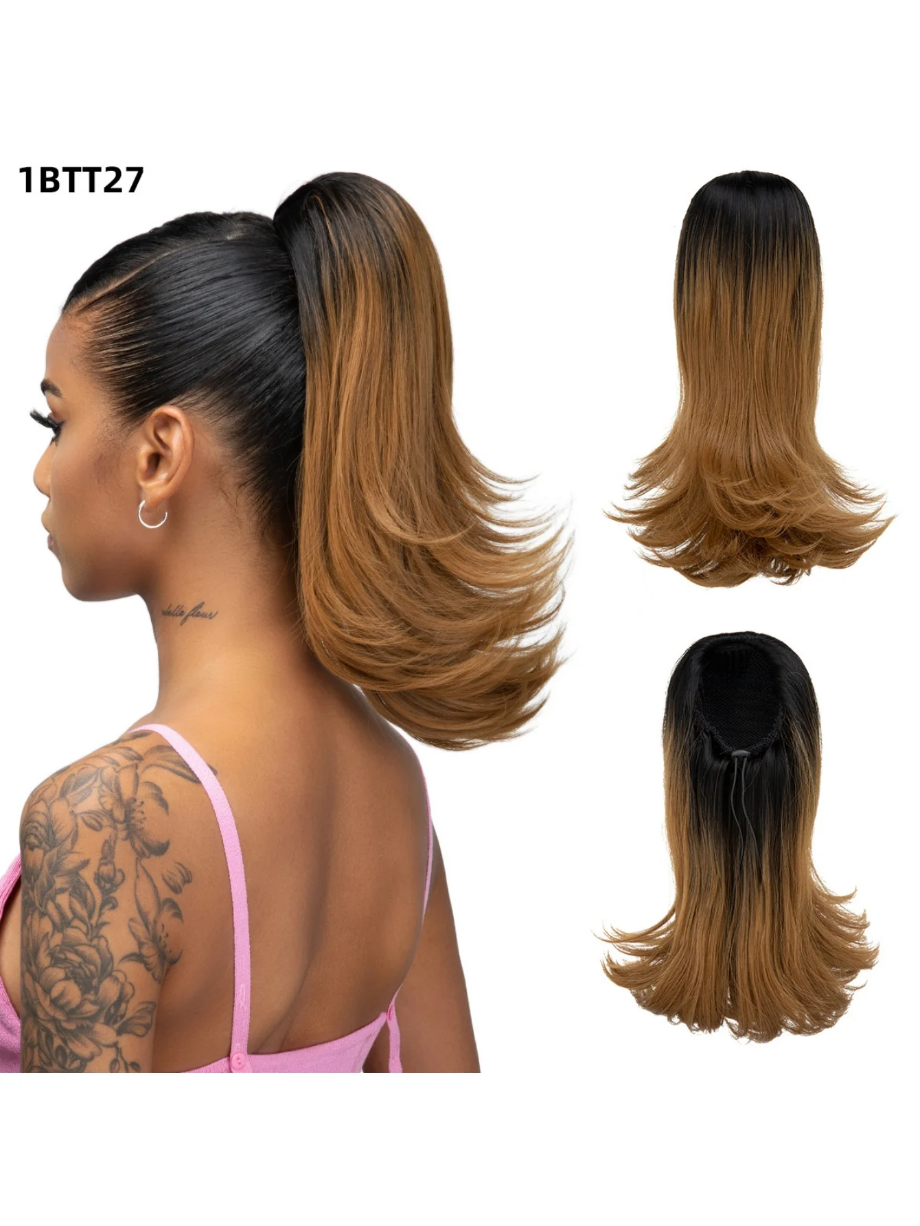 Slightly Curled Short Hair With Drawstring Ponytail, Made Of Synthetic High-temperature Silk Wig - Image 12