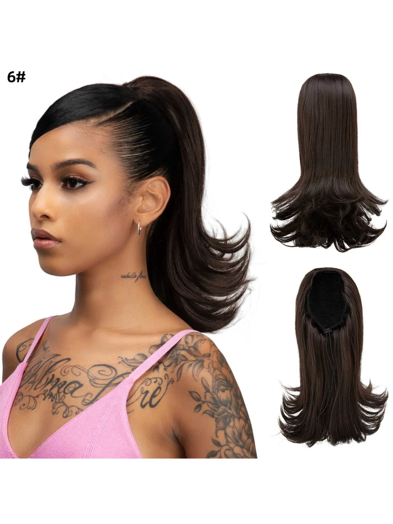 Slightly Curled Short Hair With Drawstring Ponytail, Made Of Synthetic High-temperature Silk Wig - Image 15