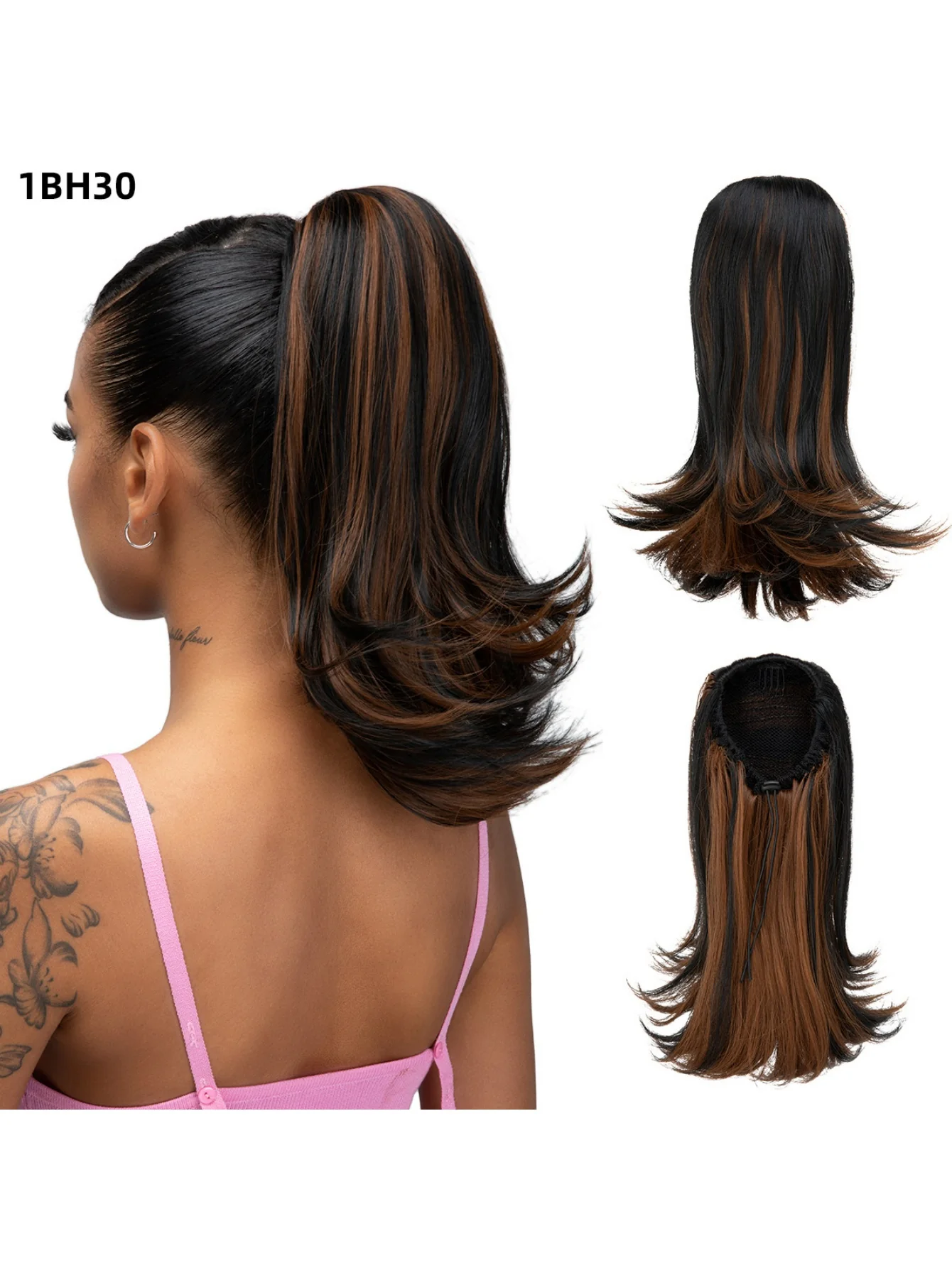 Slightly Curled Short Hair With Drawstring Ponytail, Made Of Synthetic High-temperature Silk Wig - Image 2